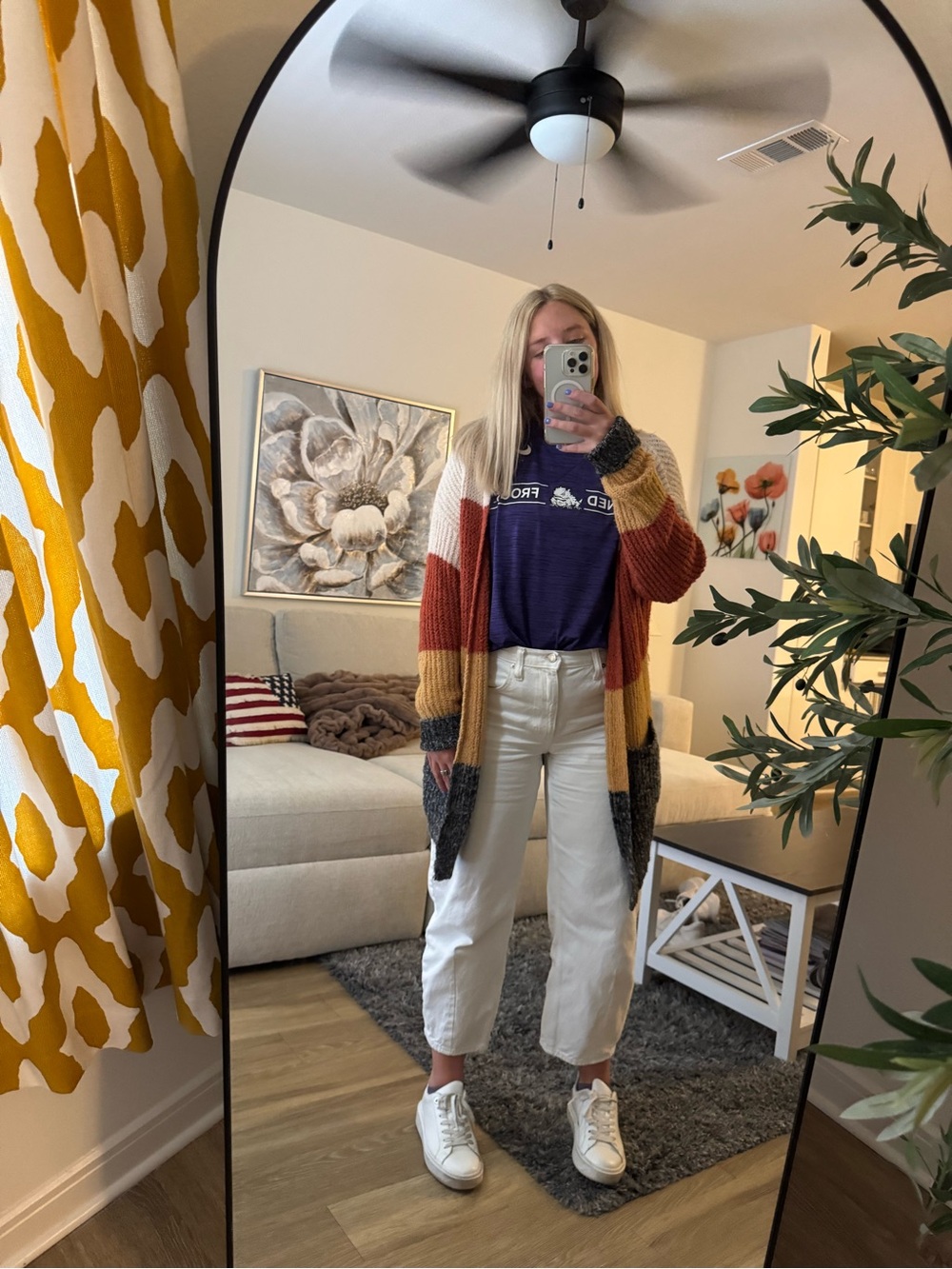 Altar'd State Cream, Rust, Mustard & Charcoal Colorblock Open Cardigan